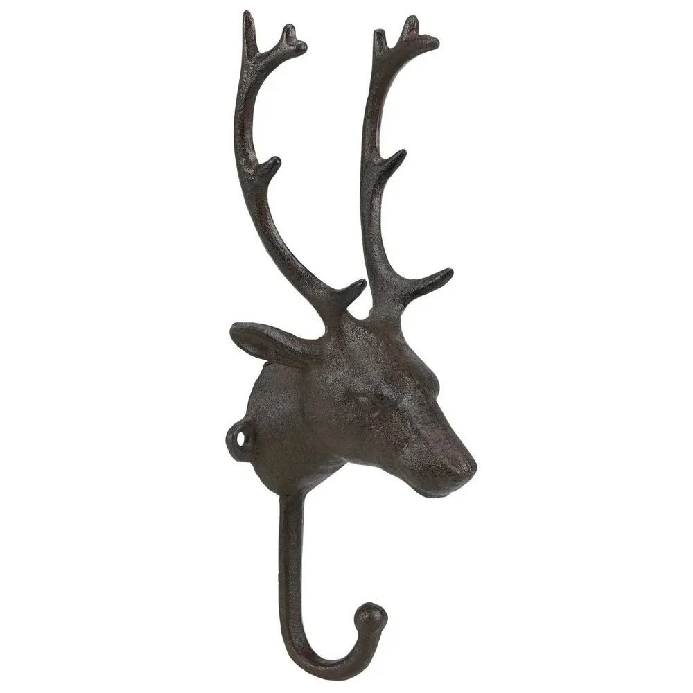 Cast Iron Reindeer Head Wall Hook Rustic Cabin Lodge Decor